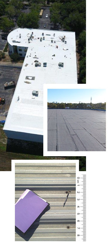 three images of different flat roofs